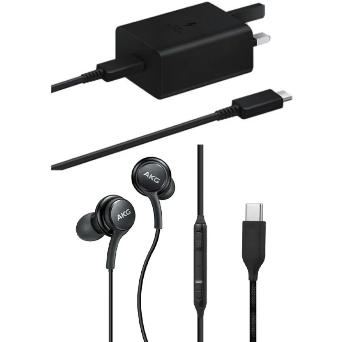 ⁦Samsung 45W USB-C Power Adapter + 2m C to C Cable(Black) + Type-C Wired Headset (Black)⁩ - الصورة ⁦1⁩