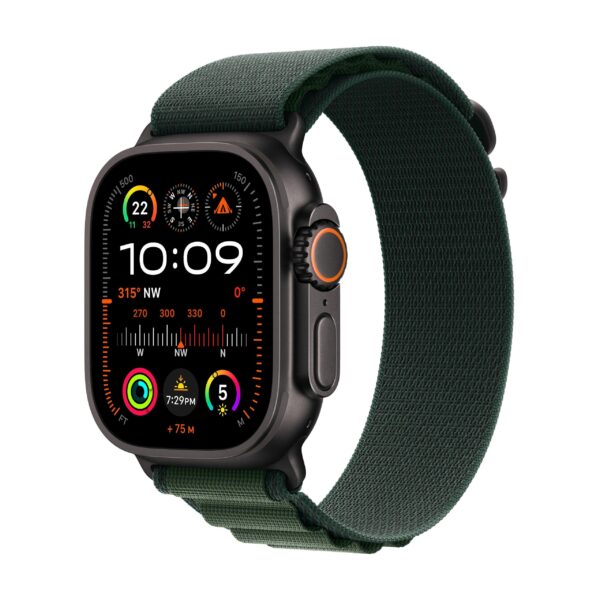 Apple Watch Ultra 2 GPS + Cellular 49mm Black Titanium Case Dark Green Alpine Loop - Medium