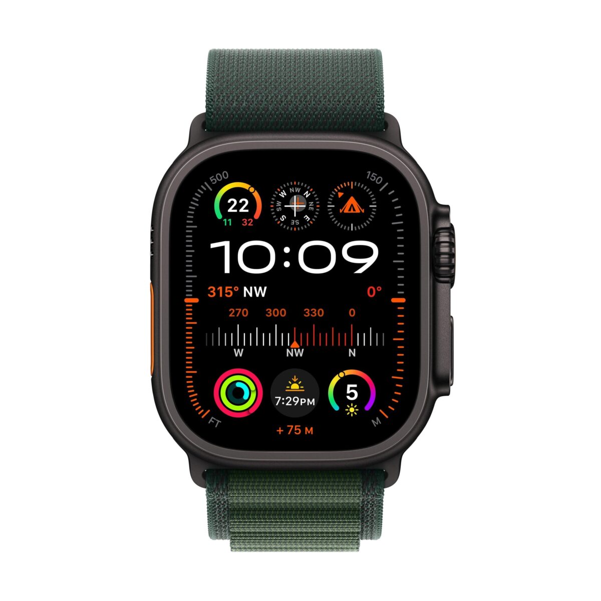 ⁦Apple Watch Ultra 2 GPS + Cellular 49mm Black Titanium Case Dark Green Alpine Loop - Large⁩ - الصورة ⁦2⁩