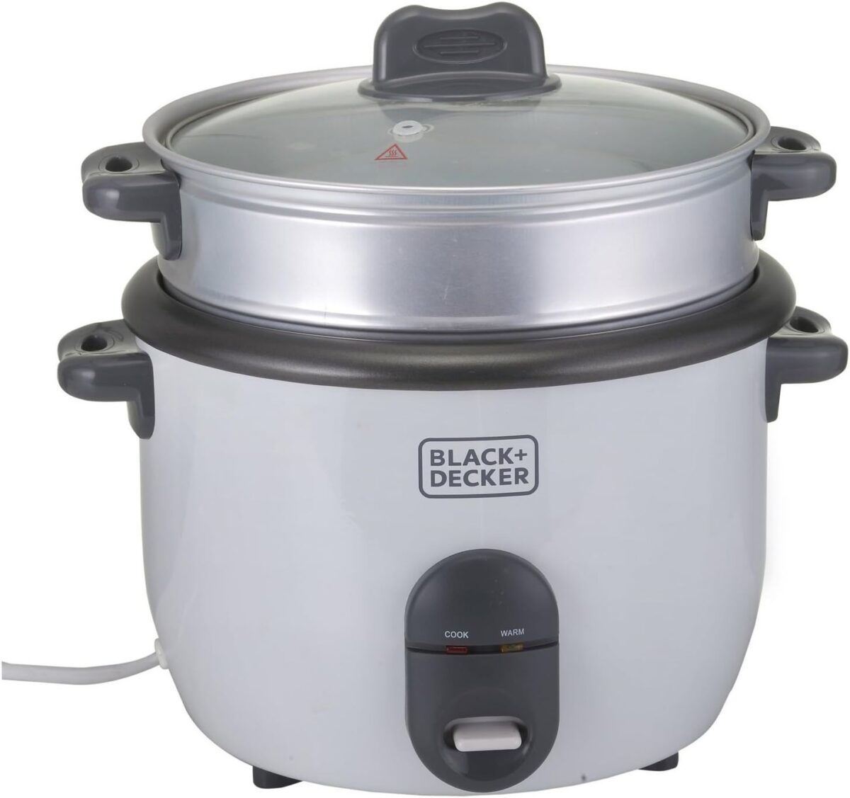 Black & Decker Rice Cooker, 700W Power, 1.8L, Removable Non-Stick Bowl & Steaming Tray with Water Level Indicator, Glass Lid & Cool Touch for Healthy Meals - Image 1