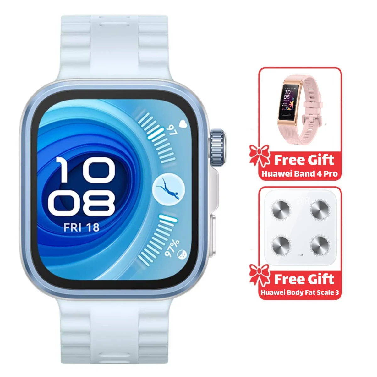 ⁦Huawei Fit 4 Pro Smart Watch – Blue Free Gift (Huawei Scale 3 & Huawei Band 4 Pro)⁩ - الصورة ⁦1⁩