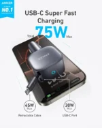 Anker USB-C Car Charger(75W Max with Built-In Retractable Cable) -Silver - Image 4
