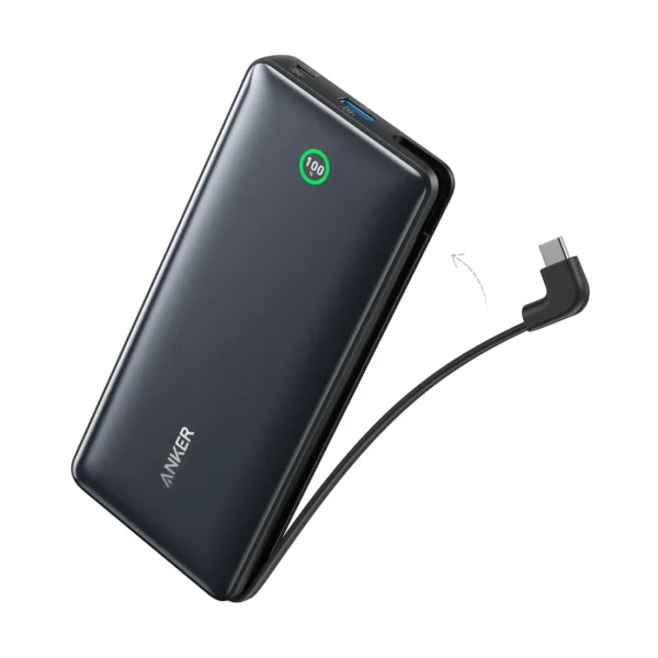 بنك الطاقة أنكر نانو باور بانك 20 كيلو، 30 وات، كابل USB-C مدمج - أسود