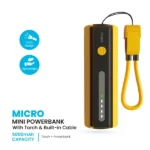 Pawa Mini 5000mAh Powerbank with Torch and Lanyard cable Yellow & Black - الصورة 4