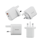 Bazic Go Port Velox Kit Bundle 1-Port USB-C & 1-Port USB-A PD 35W Wall Charger with Weave USB-C to USB-C 60W Cable - Vanilla White - Image 2