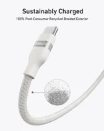 Anker USB-C to USB-C Cable 240W (Upcycled-Braided) (1.8m/6ft) -White - Image 3