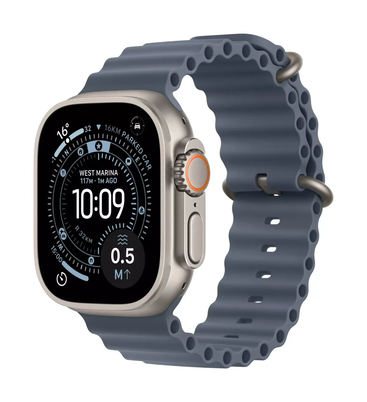 Apple Watch Ultra 3 GPS + Cellular 49mm Natural Titanium Case with Anchor Blue Ocean Band - Image 1